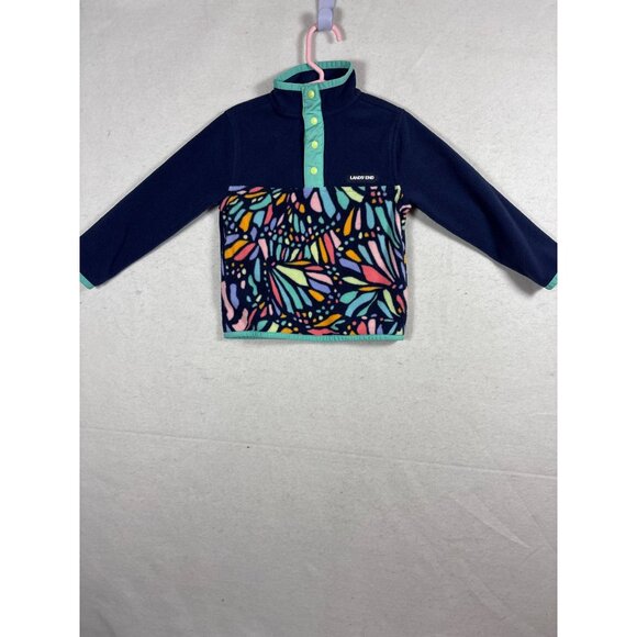 Lands End Kids Fleece Pullover XXS 2-3 Navy & Multicolor Pattern - Picture 1 of 10